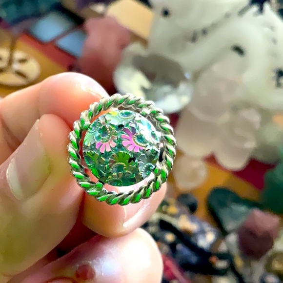 Accessories - Sarah Cov. Iridescent Ring silver plated Adj. vintage rare “Northern Lights”